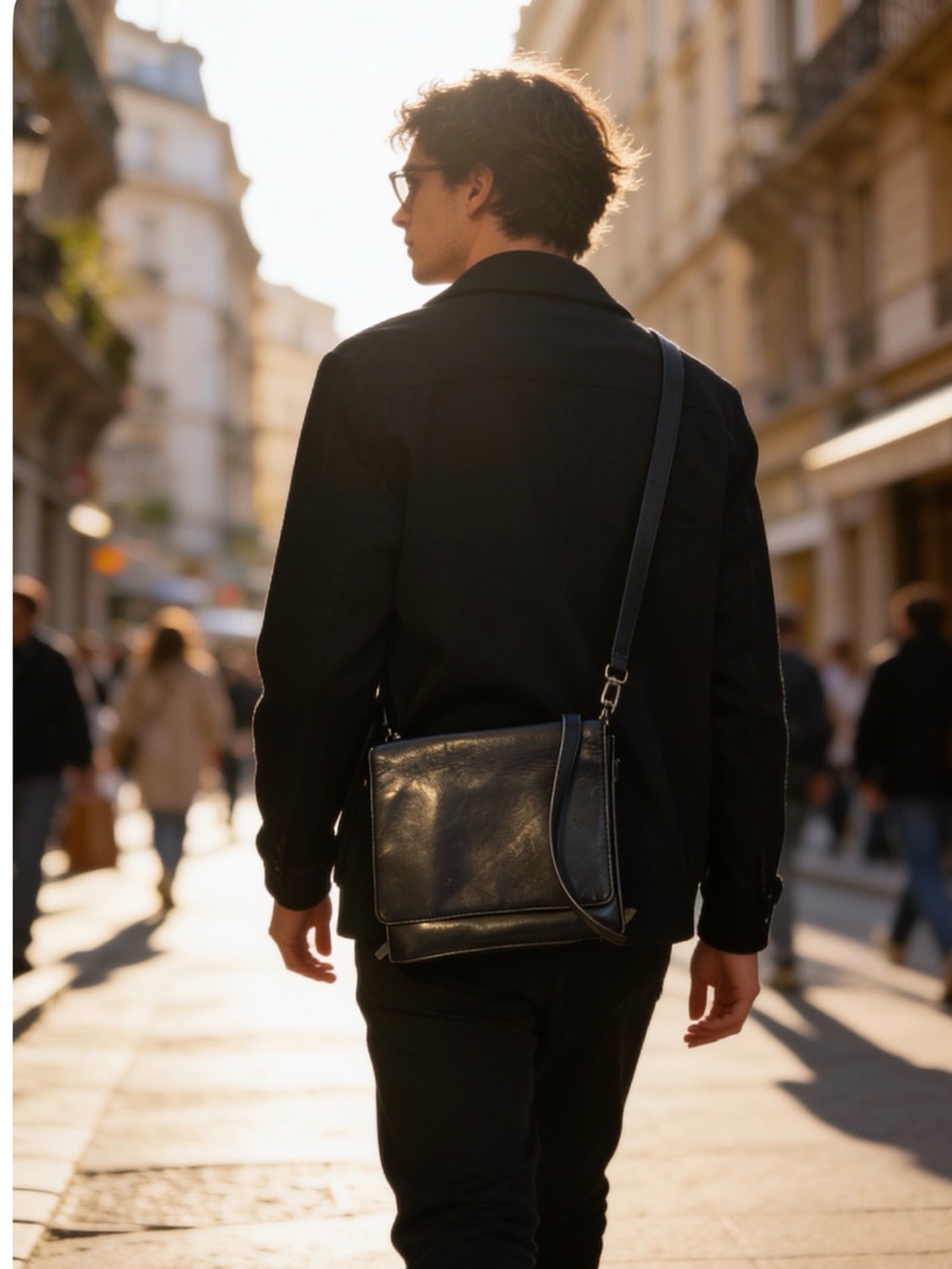 HOBO Black Leather Messenger Shoulder Bag